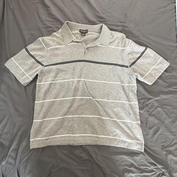 Eddie Bauer Other - Eddie‎ Bauer Polo Shirt Mens XL Gray Striped Short Sleeve 100% Cotton Casual